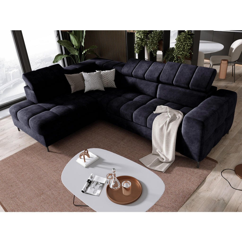 Thumbnail - DomoHome Ecksofa, Dunkelblau, Textil, Rechteckig, 279x201 cm, Wohnzimmer, Sofas & Couches, Wohnlandschaften, Ecksofas