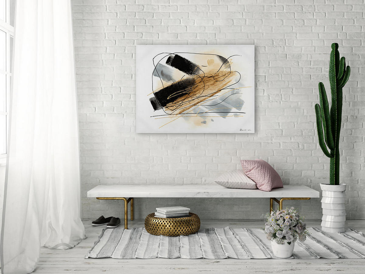 OLEJOMAĽBA 100/75 cm, Mesto a architektúra - čierna/zlatá, drevo/textil (100/75cm) - KUNSTLOFT