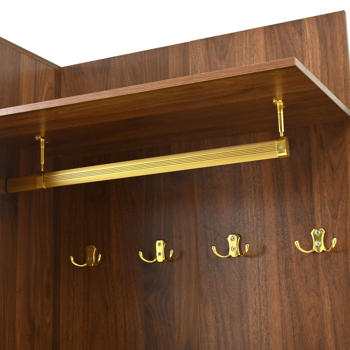 GARDEROBEN-SET in Nussbaumfarben Kleiderschrank-Set mit Schuhschrank, Sitzbank und LED-Beleuchtung , B110/T38/H190cm - Nussbaumfarben, Glas/Holzwerkstoff (110/190/38cm) - STILVORA