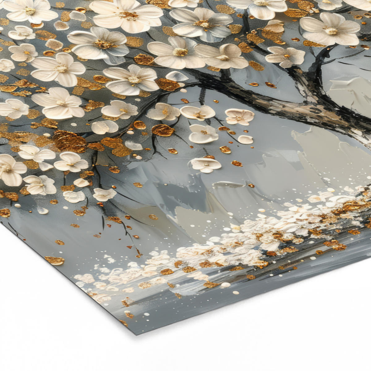 POSTER MIT RAHMEN Baum - Blumen - Weiß - Natur - Kunst 80x60 cm - Weiß, Papier (80/60cm) - MuchoWow