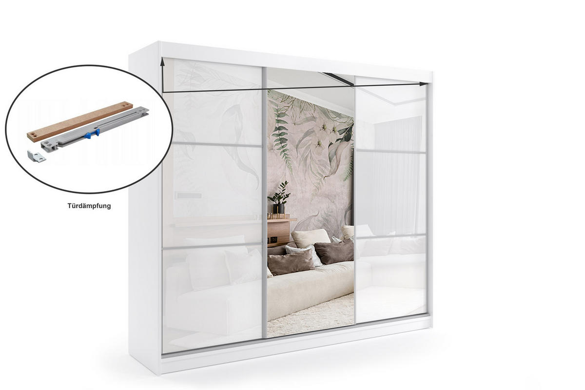 KLEIDERSCHRANK mit Spiegel-Schiebetüren und Aluminium-Leisten - VIVI - 180 cm Weiß - Weiß, Holzwerkstoff (180/216/61cm) - ALTDECOR