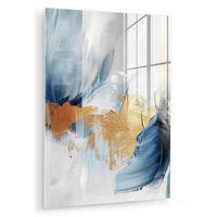 ACRYLGLASBILD Gold - Blau - Aquarell - Kunst - Modern 60x80 cm - Hellblau, Glas (60/80cm) - MuchoWow