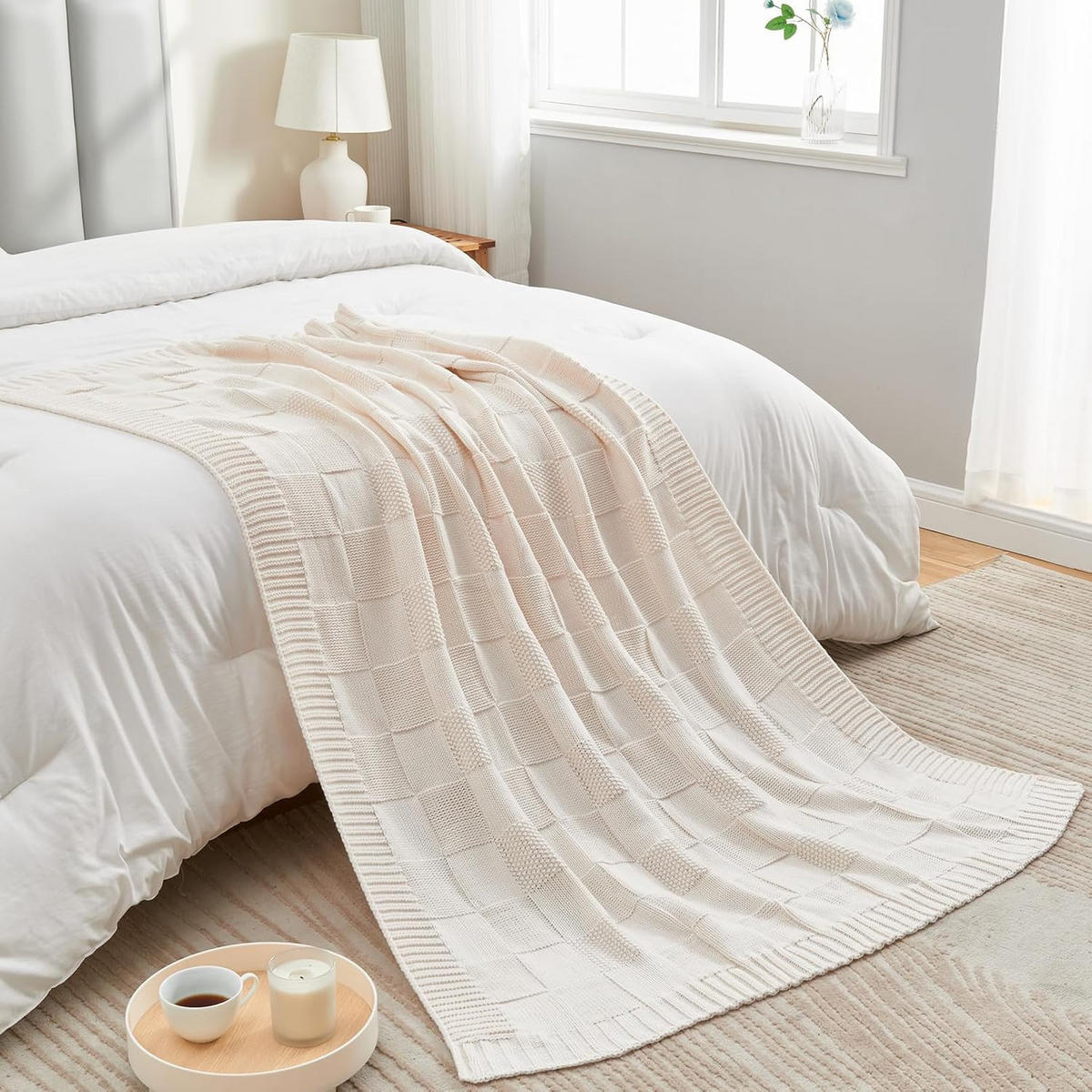 STRICKDECKE – 70 x 100 cm – Ecru - Ecru, Textil (70/100cm)