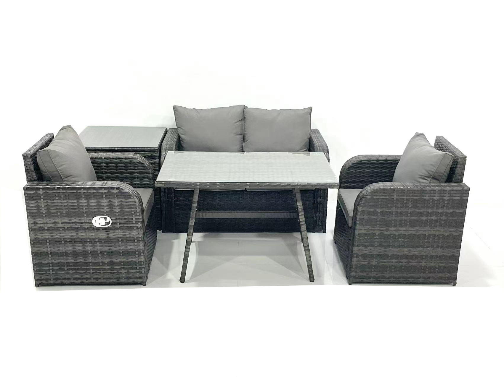 GARTENMÖBEL SET mit COUCHTISCH Polyrattan Dunkelgrau 4-Sitzer - Dunkelgrau/Grau, Glas/Kunststoff - Fimous