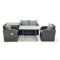 GARTENMÖBEL SET mit COUCHTISCH Polyrattan Dunkelgrau 4-Sitzer - Dunkelgrau/Grau, Glas/Kunststoff - Fimous