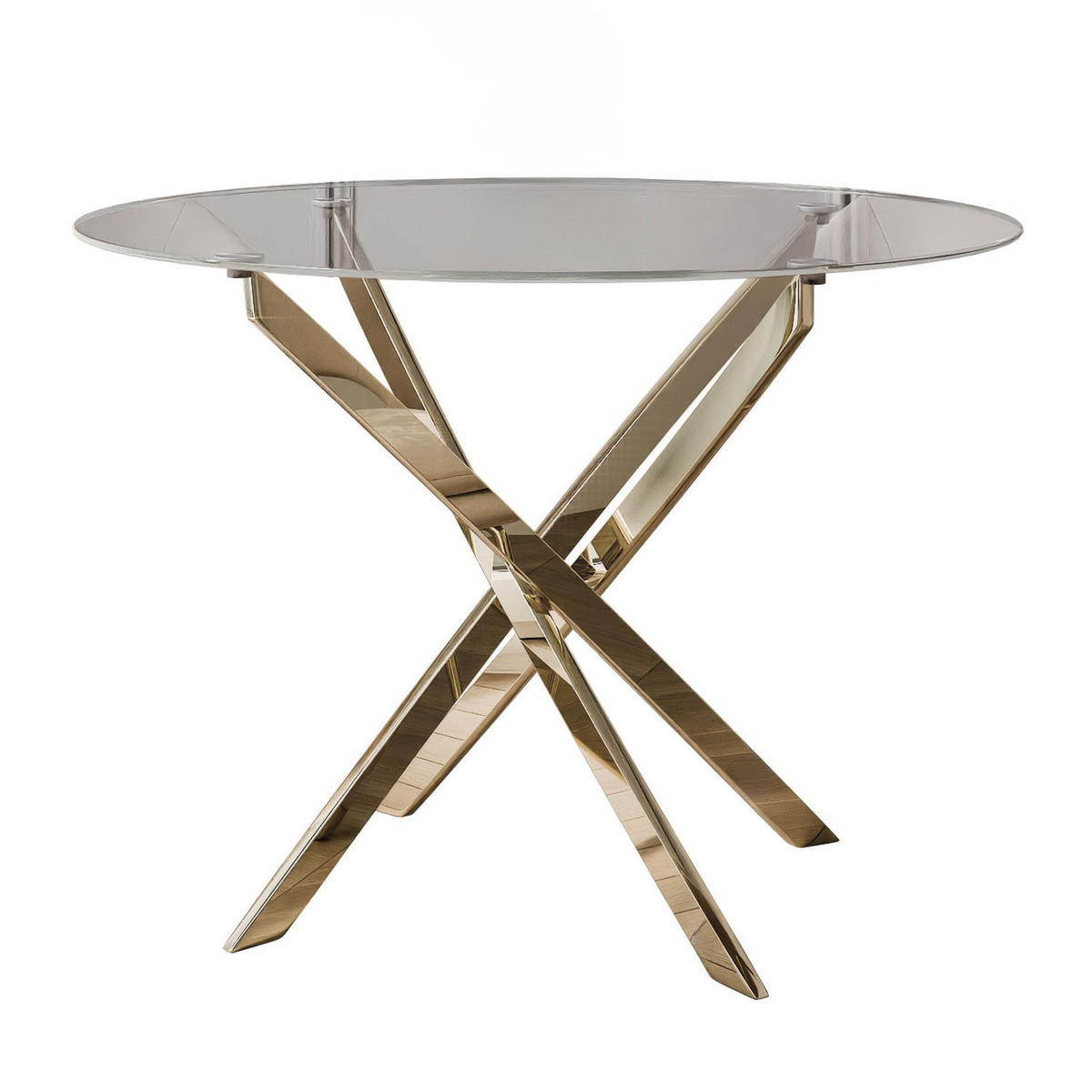 ESSTISCH BEIRA Runder Tisch 90 cm mit Glasplatte und Gold Tischbeine - Chromfarben/Goldfarben, Glas (90/90/72cm) - Lookway