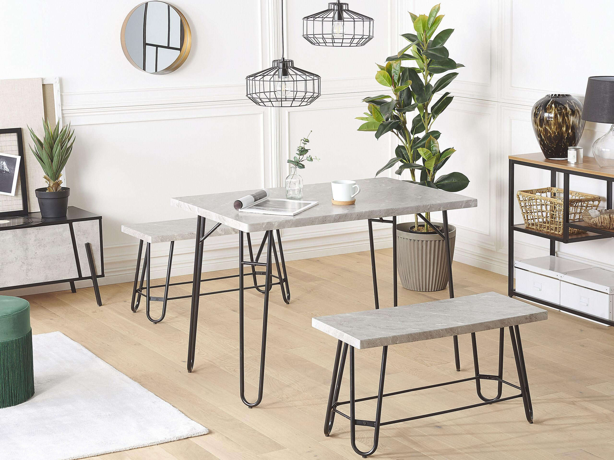 ESSGRUPPE Marmor Optik Grau 4-Sitzer 110/70 cm Kempton - Grau, Holzwerkstoff (110/76/70cm) - Beliani