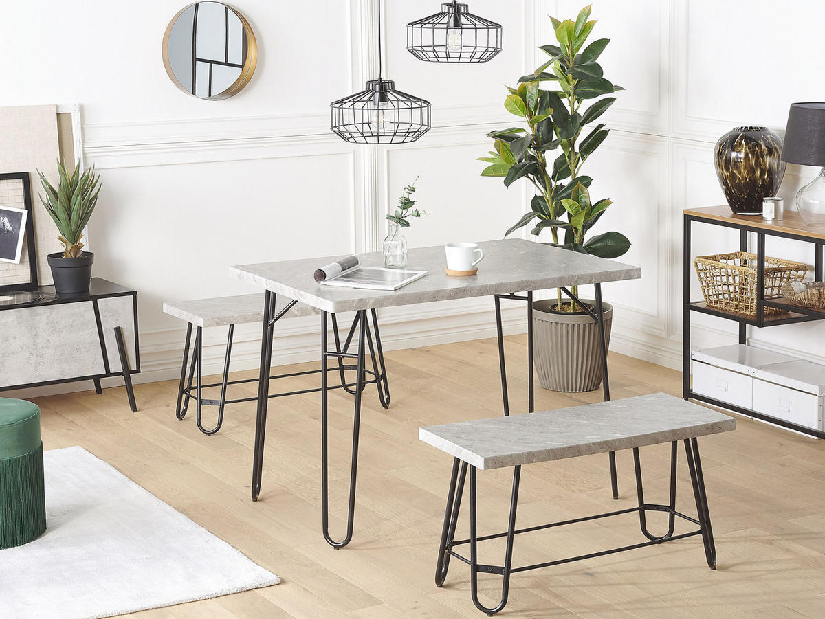 ESSGRUPPE Marmor Optik Grau 4-Sitzer 110/70 cm Kempton - Grau, Holzwerkstoff (110/76/70cm) - Beliani