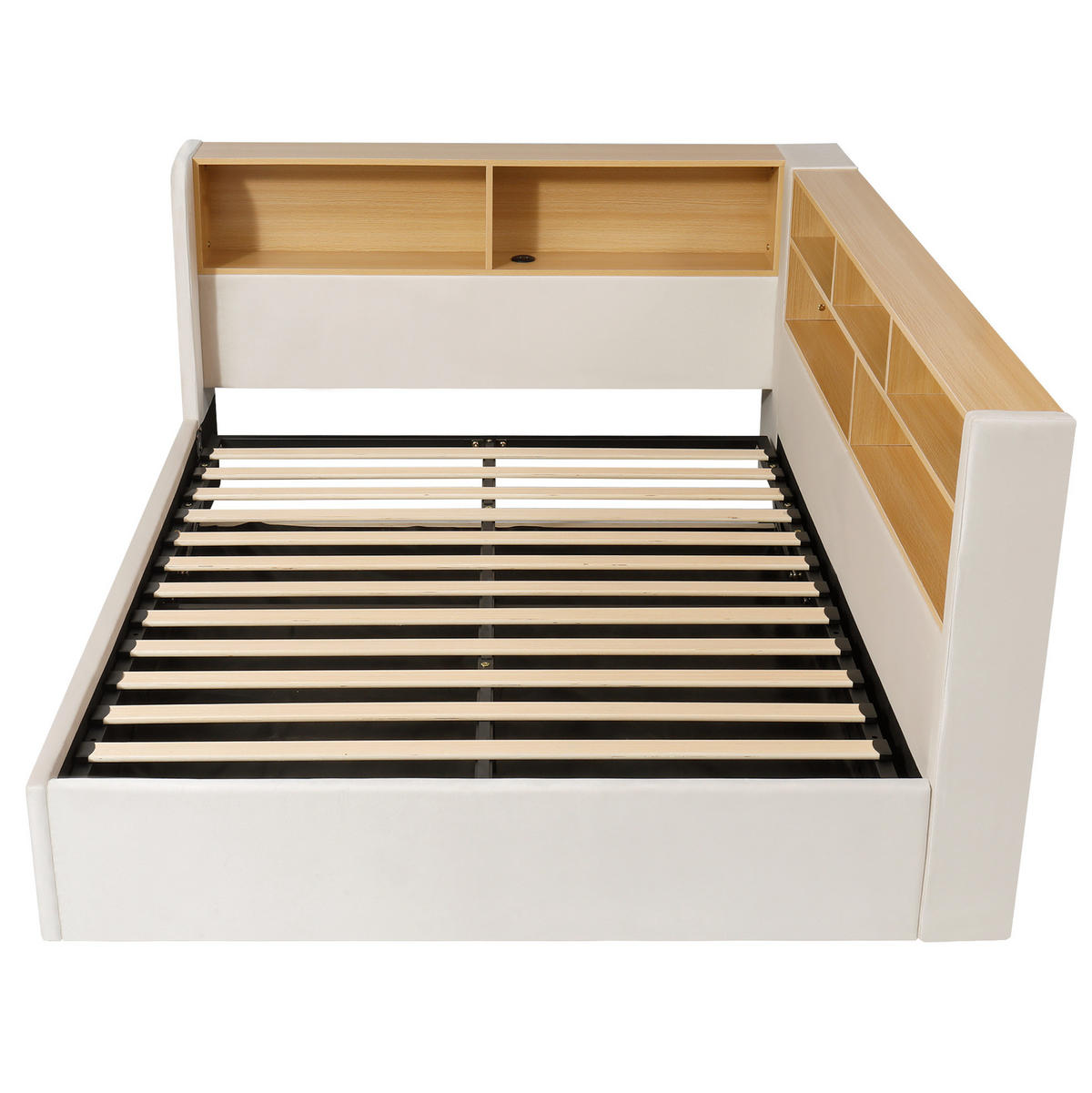 POSTEL 140/190 cm s LED osvětlením, USB a USB-C porty, hydraulickým úložným prostorem, béžová - béžová, textil (140/190cm) - Redom