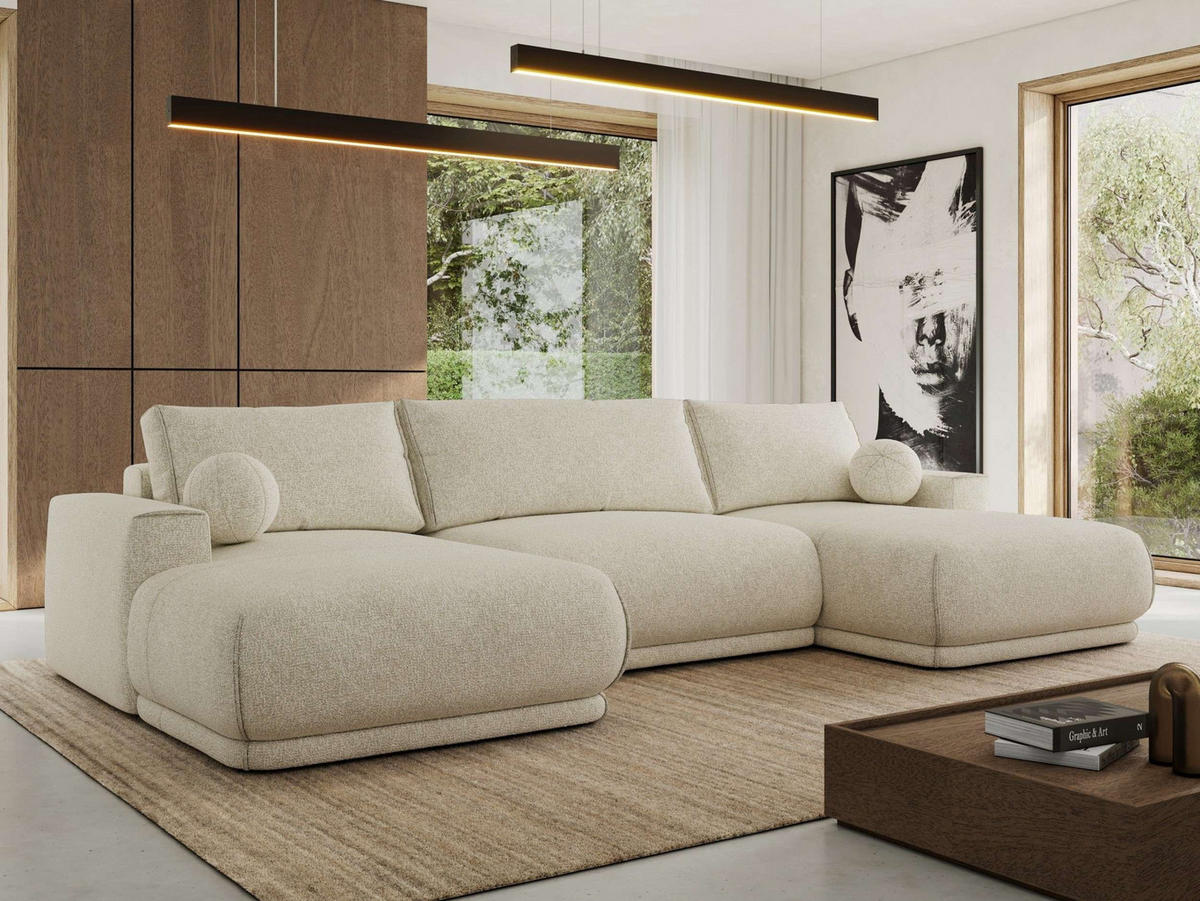 SEDACIA SÚPRAVA RINA U Creme Štruktúra - čierna/krémová, textil/plast (360/85/170cm) - MKS