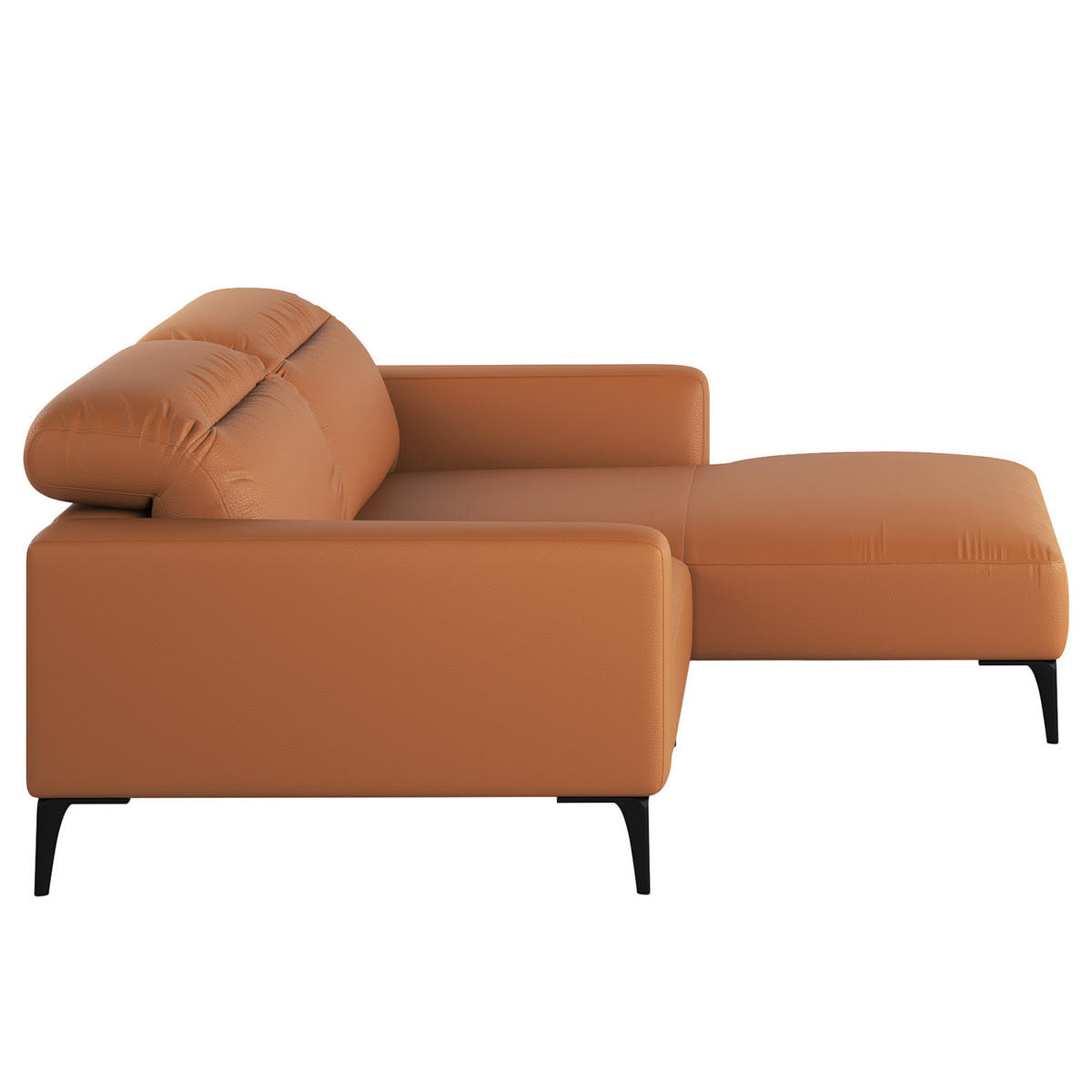 1,5-SITZER ECKSOFA mit Longchair - Cognac/Schwarz, Leder/Metall (232/180cm) - home24