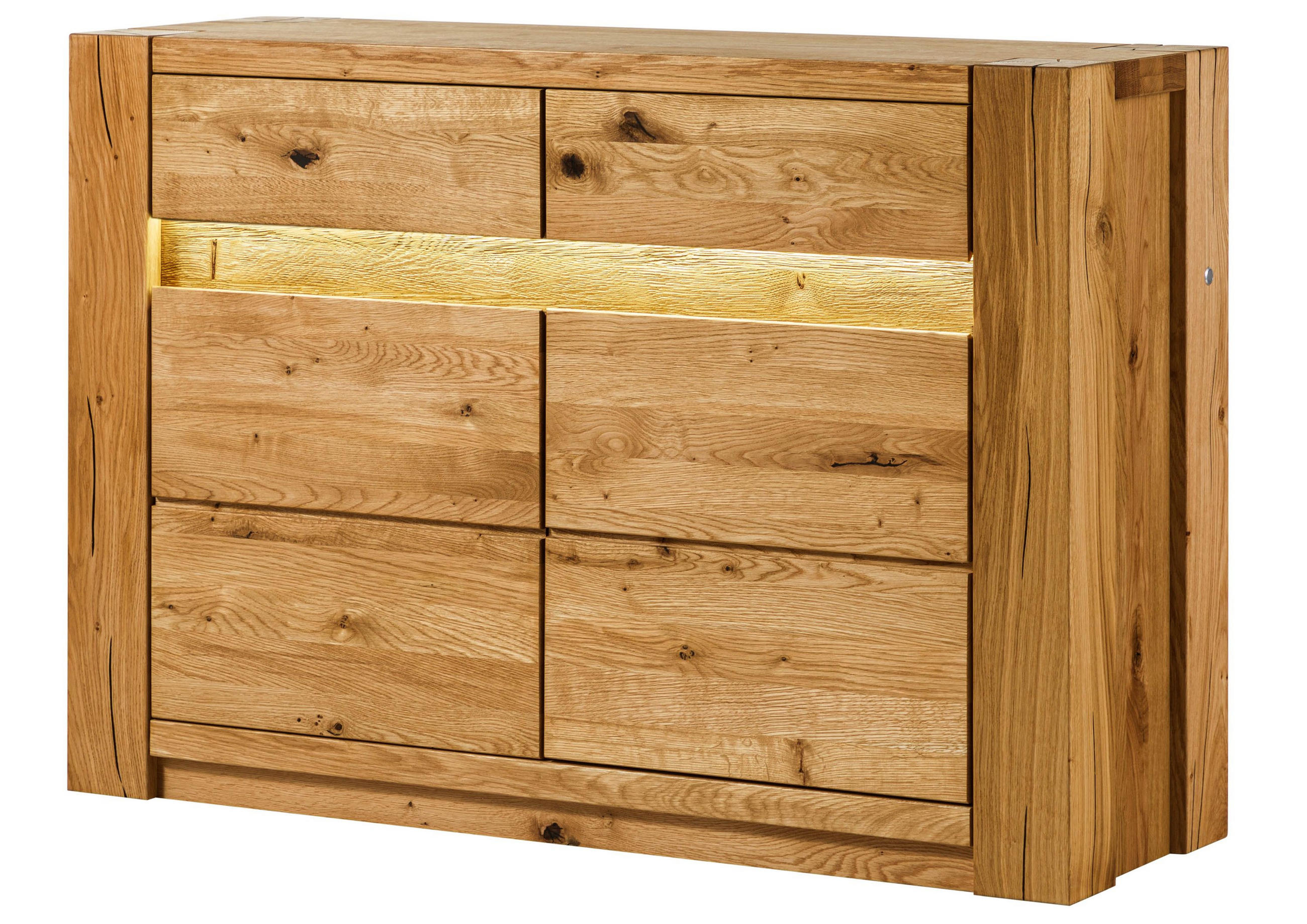 SIDEBOARD Wildeiche 123x40x85 natur geölt KENT #130 - Braun, Holz (123/85/40cm) - Massivmoebel24