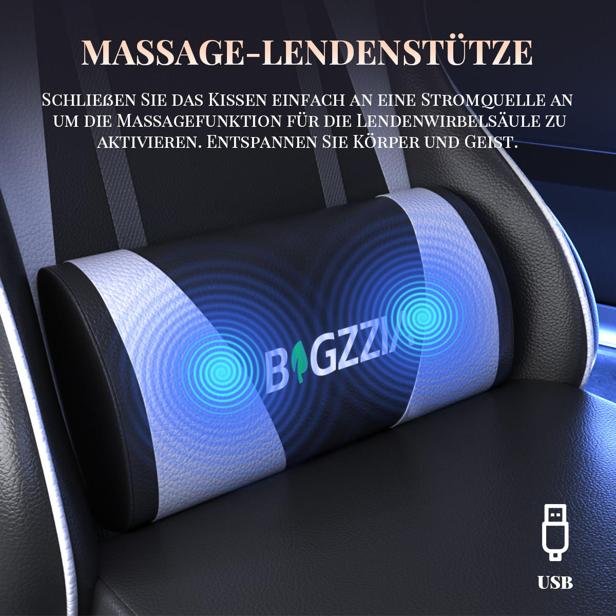 GAMINGSTUHL Schwarz-Weiß,mit Massage,Fußstütze, Ergonomisch, Verstellbar - Weiß, Metall (26/59/77cm) - Rattrix