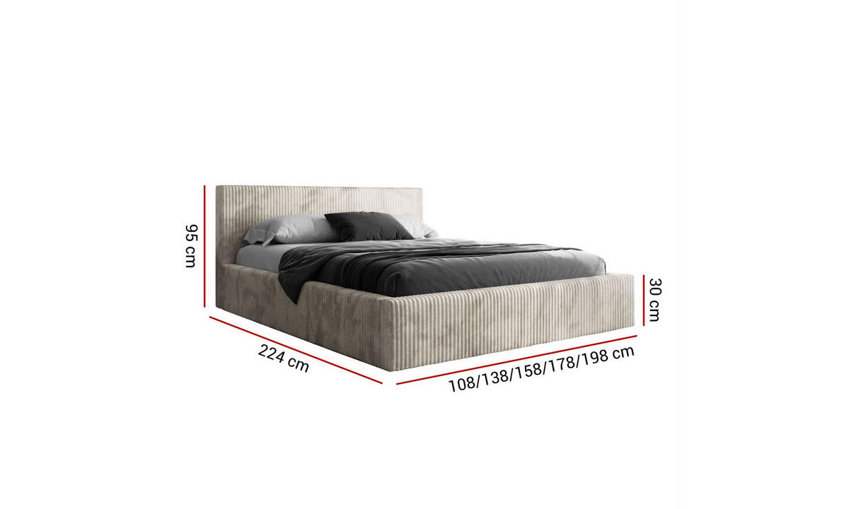 POLSTERBETT TILIA 140x200 cm Tilia 03, 34 Holzlatten, Kopfteil 95 cm - Creme, Textil (140/200cm) - Lookway