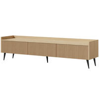 LOWBOARD Amfali mit 3 Klapptüren, geriffelte Fronten, Push-to-open, Metallbeine, 180 cm, Frühlings-Eiche - Eichefarben/Schwarz, Holzwerkstoff/Metall (180/45/41cm) - Beautysofa