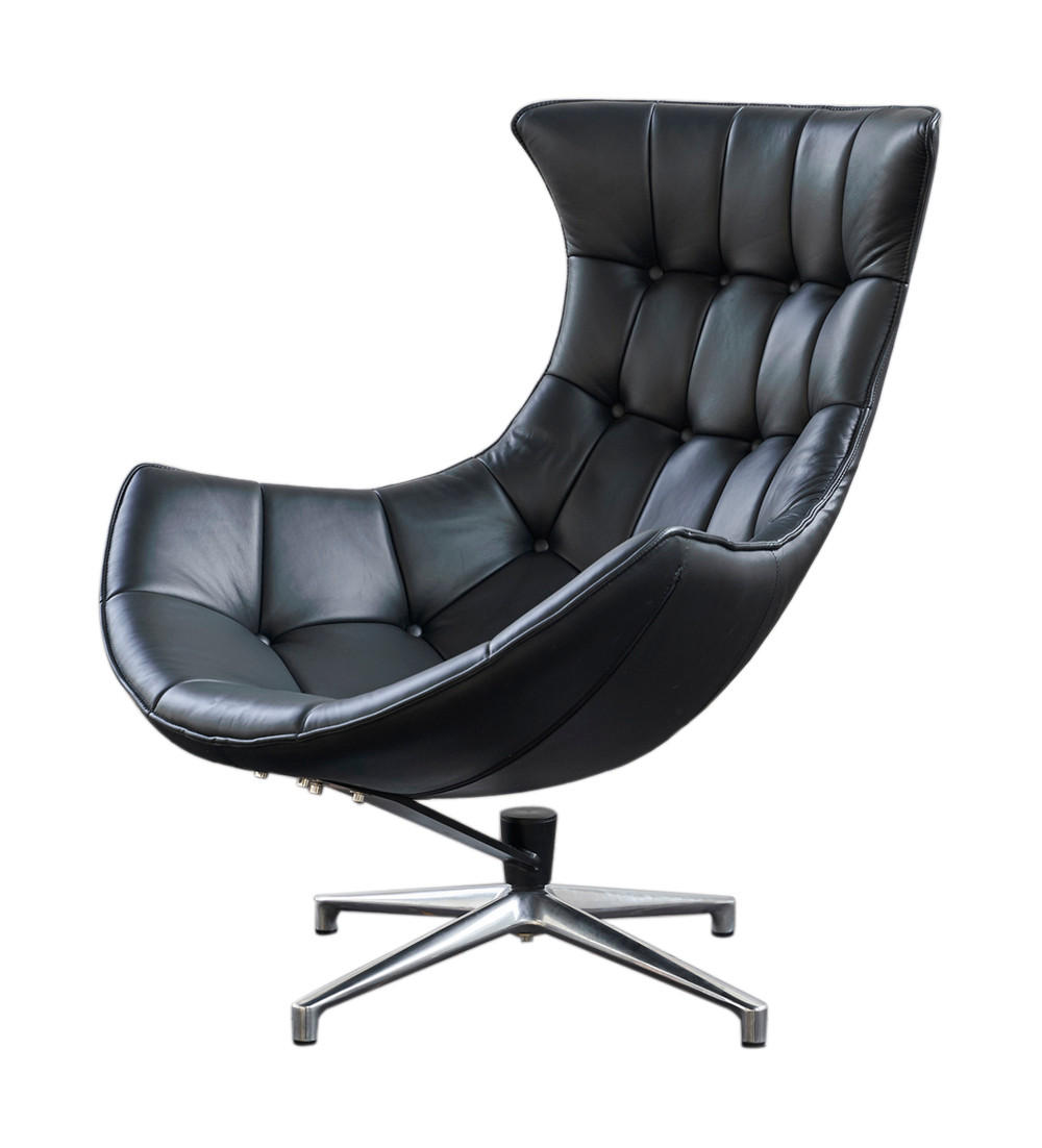 DREHSESSEL SKIO Schwarz Leder - Silberfarben/Schwarz, Leder (87/99/89cm) - KAWOLA