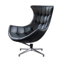 DREHSESSEL SKIO Schwarz Leder - Silberfarben/Schwarz, Leder (87/99/89cm) - KAWOLA