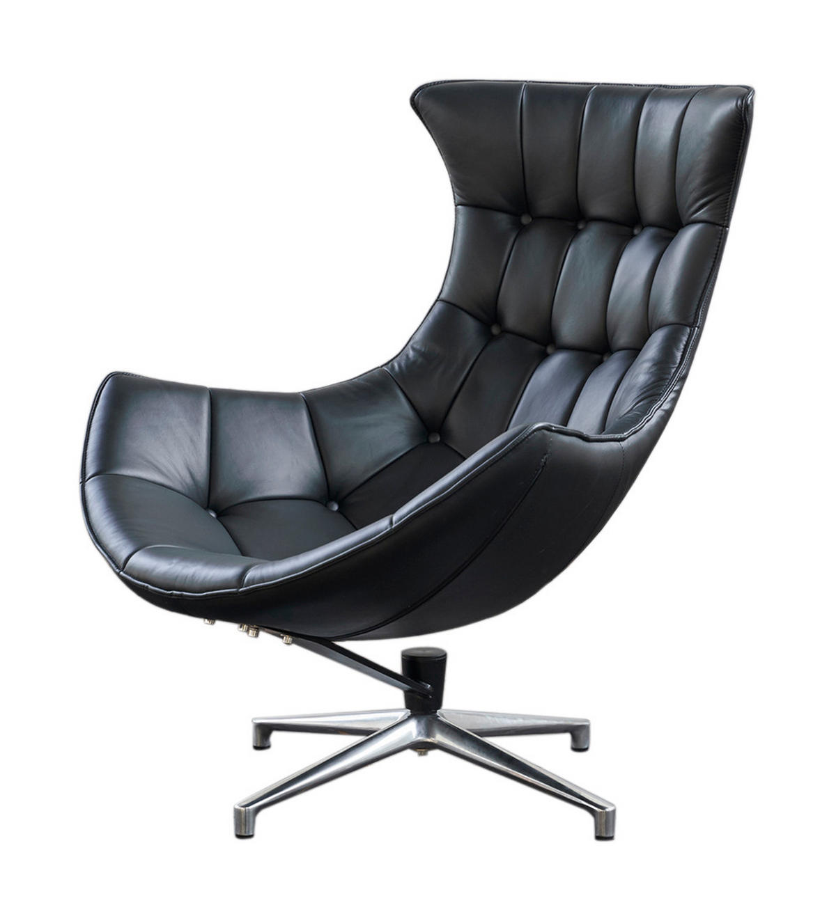 DREHSESSEL SKIO Schwarz Leder - Silberfarben/Schwarz, Leder (87/99/89cm) - KAWOLA