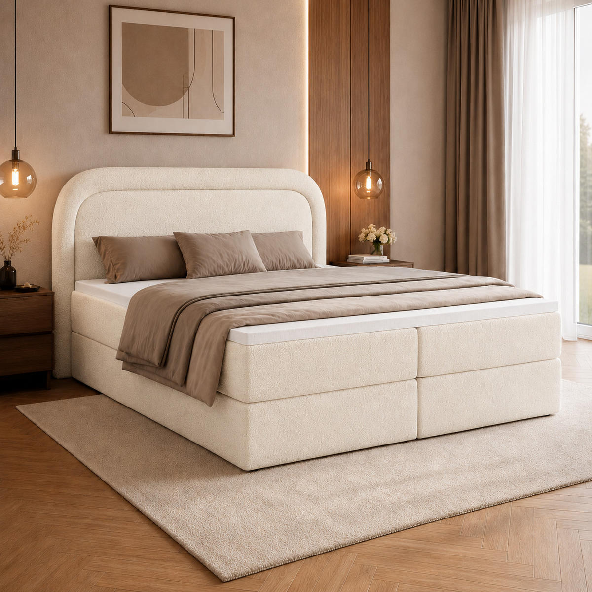 BOXBETT Bonito mit Topper 160x200 Creme - Creme, Textil (160/200cm) - Luxkor24