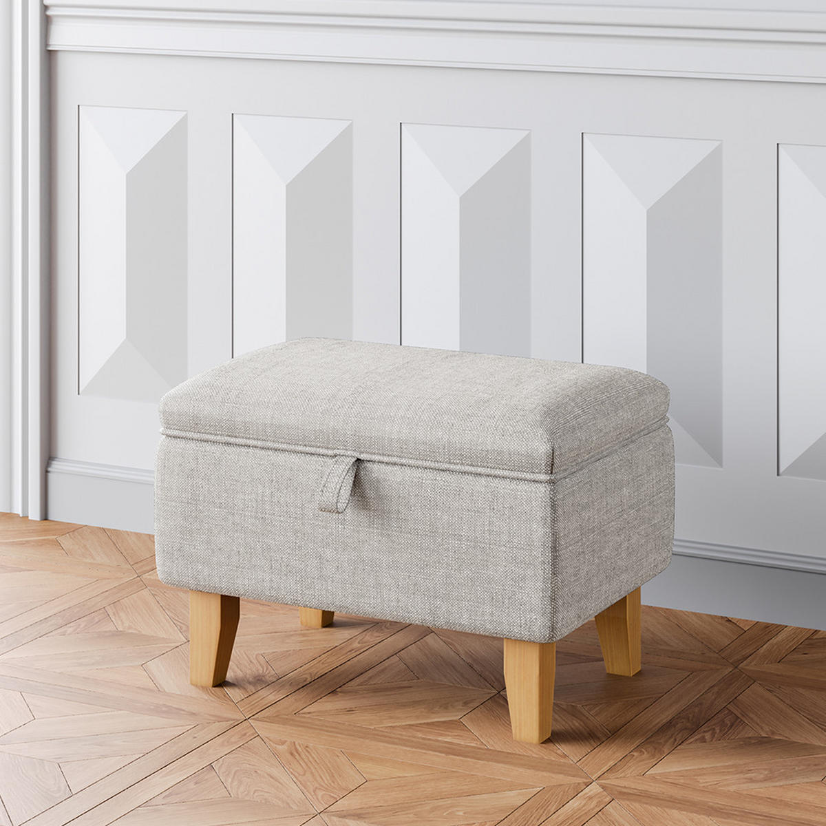 POLSTERHOCKER 49/33/35 cm Stauraum Holzbeine Leinen Hellgrau - Hellgrau/Naturfarben, Holz/Textil (49/35/33cm) - Livingandhome