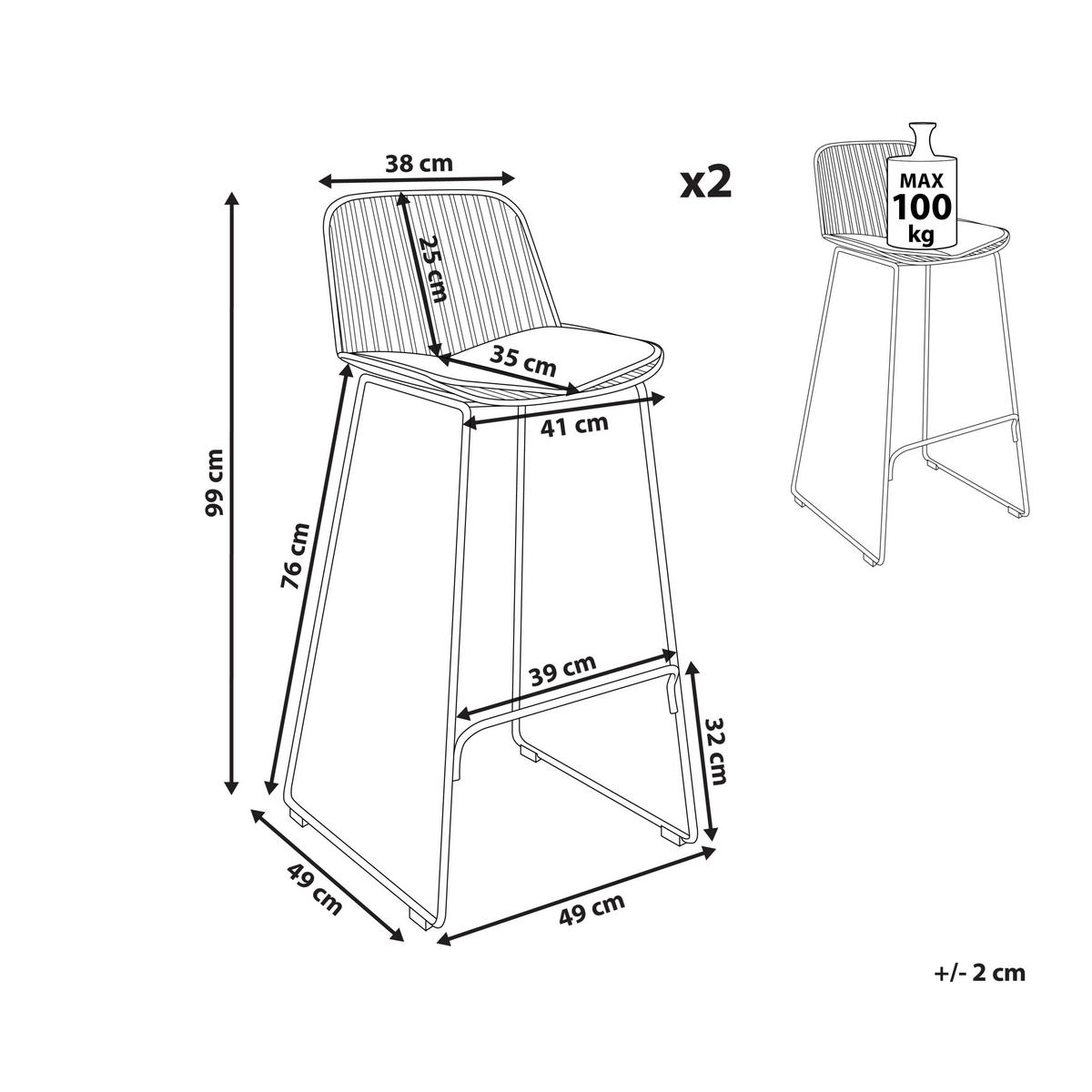 BARSTÜHLEN 2er-Set Gold Pensacola - Goldfarben/Schwarz, Metall (49/99/49cm) - Beliani