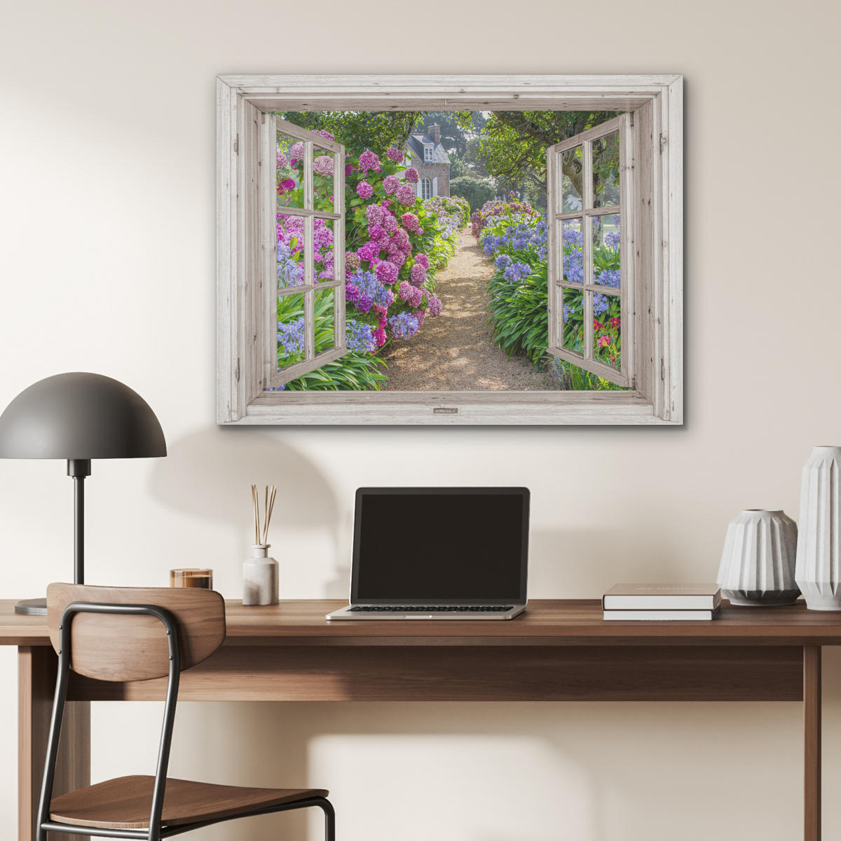 AKUSTIKBILD Hortensie - Durchsichtig - Blumen - Sommer - Lila - Weg Gemälde 80x60 cm - Lila, Textil (80/60/0.9cm) - MuchoWow