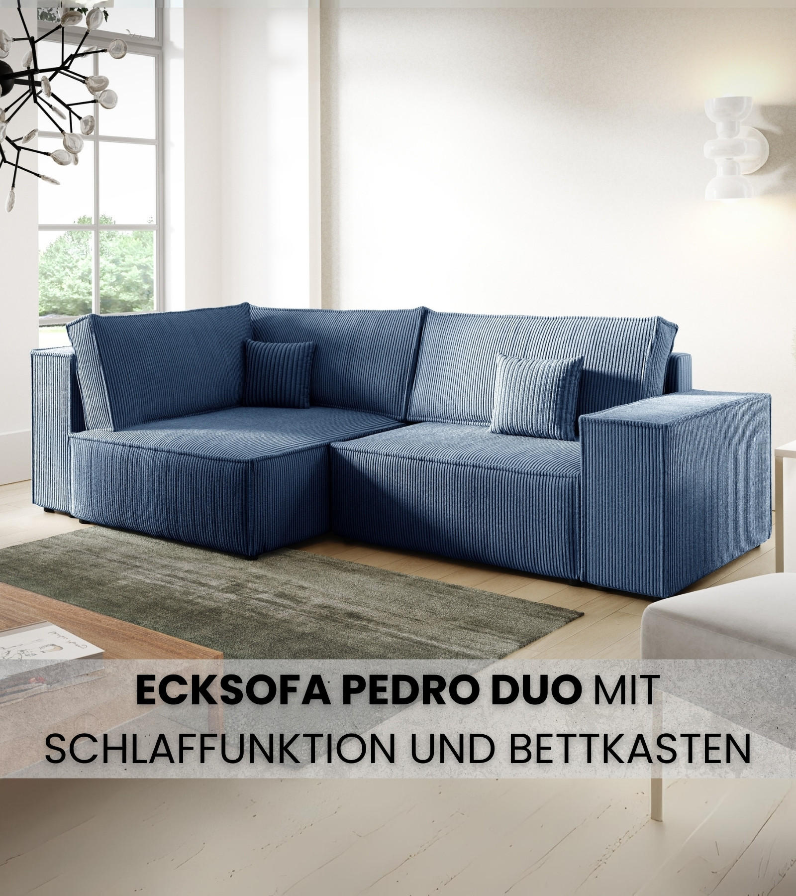ECKSOFA Pedro Duo mit Schlaffunktion Himmelblau Cord - Blau, Textil (246/153cm) - Bromarkt