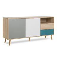 SIDEBOARD Eiche Sonoma, Petrol, weiß, grau 150 cm, Kommode Tricolor skandinavisch - Eichefarben/Petrol, Holz/Holzwerkstoff (150/71/40cm) - Furn.Design