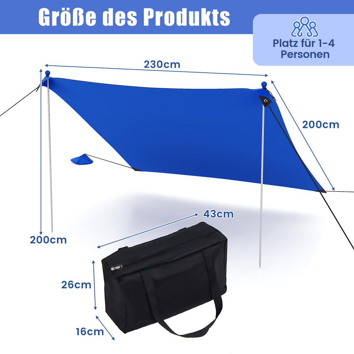 STRANDZELT Blau - Blau, Kunststoff (300/300cm) - COSTWAY