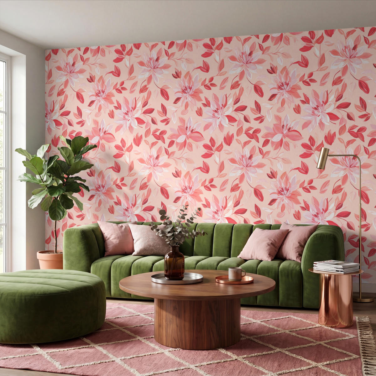 TAPETE - Botanisch - Blumen - Rot - 400x280 cm - Koralle, Papier (400/280cm) - OnlyWow