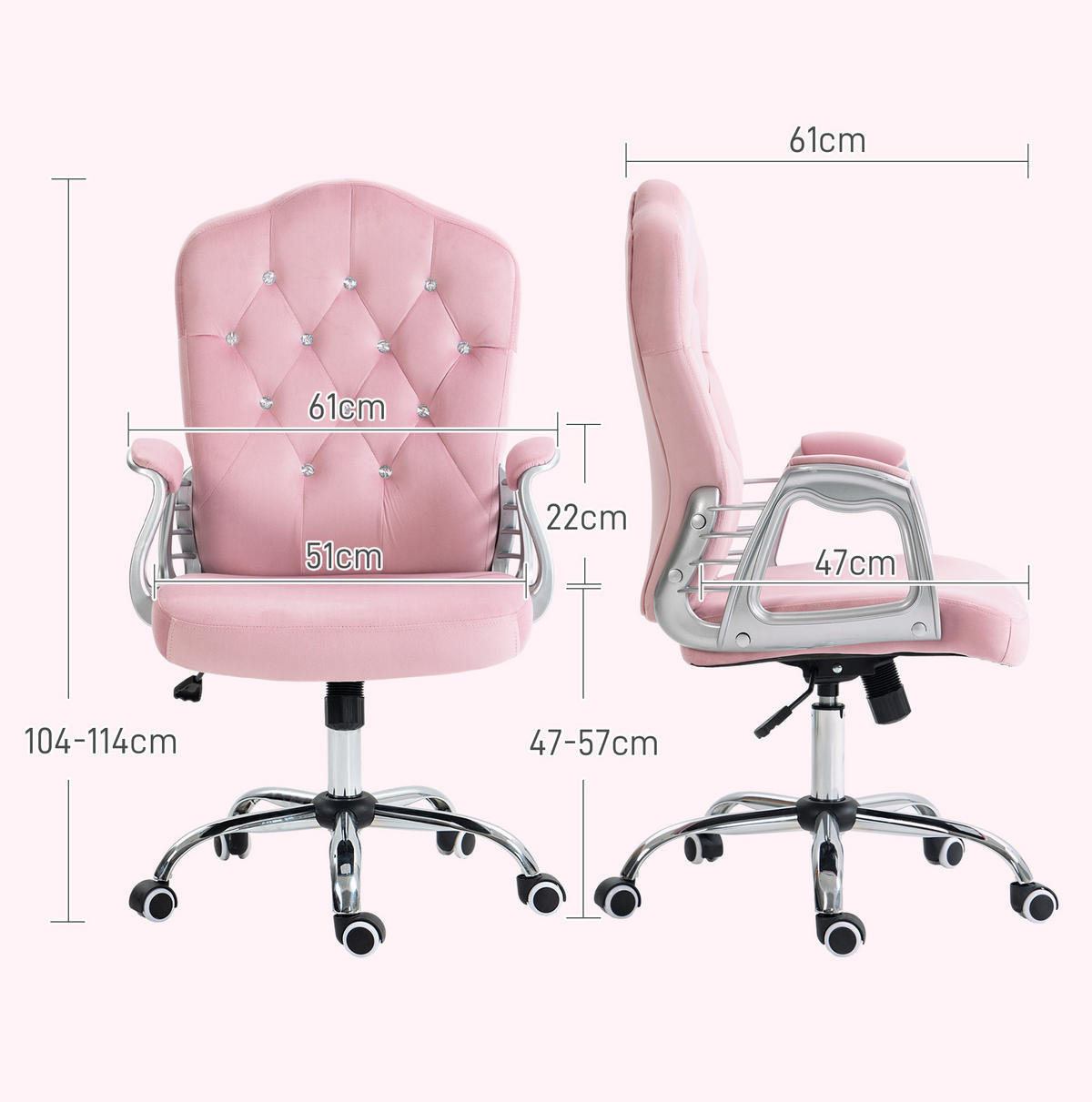 BÜROSTUHL in Pink 61x61x114 cm mit Wippfunktion und höhenverstellbarem Sitz - Pink, Textil (61/114/61cm) - IVMEU