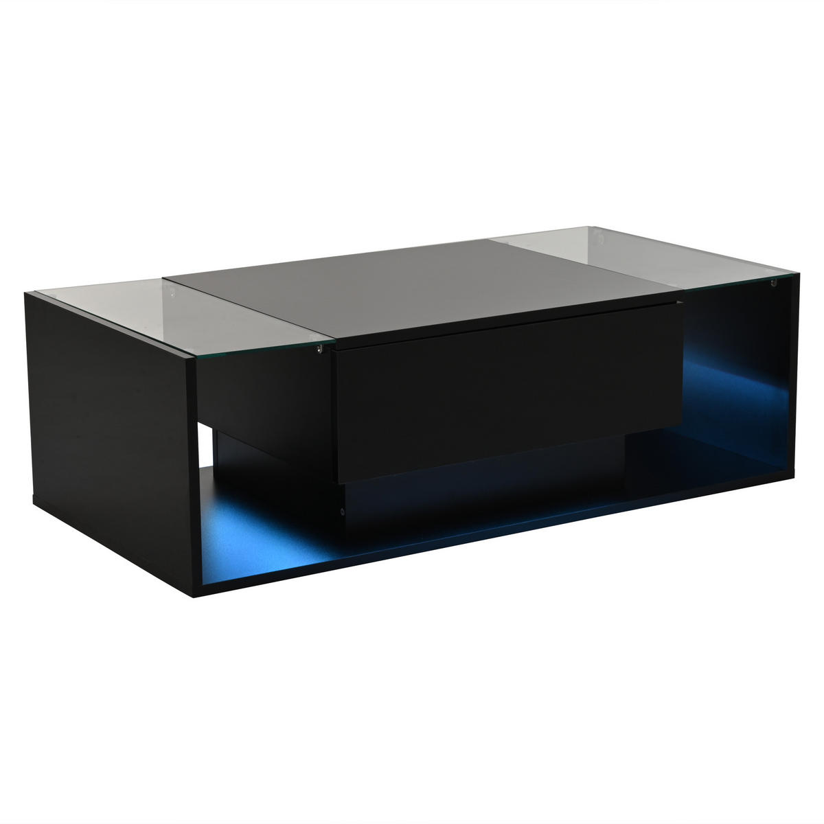 COUCHTISCH 100/50/31 cm schwarz mit 1 Schublade und LED-Beleuchtung - Schwarz, Holzwerkstoff (100/50/31cm) - OKWISH
