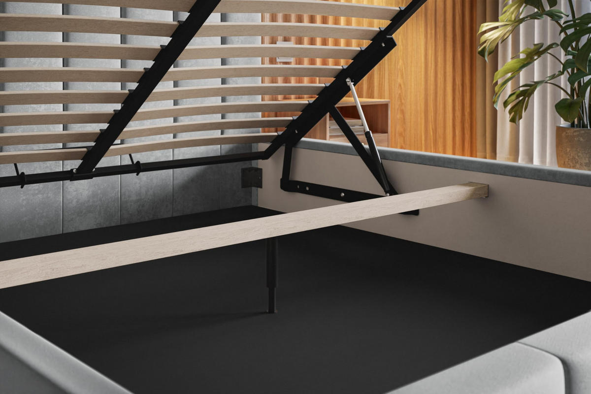 BETT 140x200 - Polsterbett mit Bettkasten und Metallrahmen - Modern Betten - Weicher Jasminstoff - Kollektion Tokio, Schwarz - Schwarz, Holz/Textil (140/200cm) - Alpi-Möbel