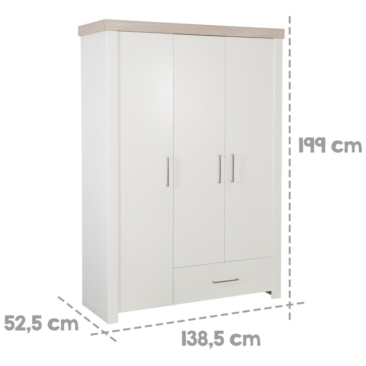 KLEIDERSCHRANK Lucy - Weiß, Holzwerkstoff/Metall (138.5/199/52.5cm) - Roba