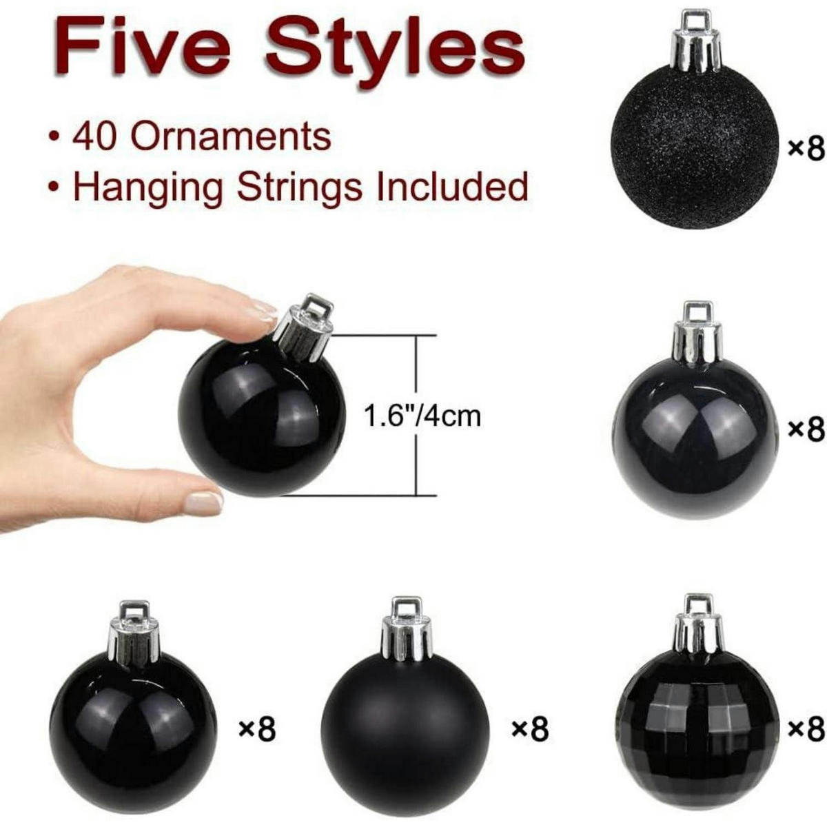 WEIHNACHTSKUGELN 40 Stück Bruchsicher Kunststoff Schwarz 4 cm - Schwarz, Kunststoff (4/4/4cm)