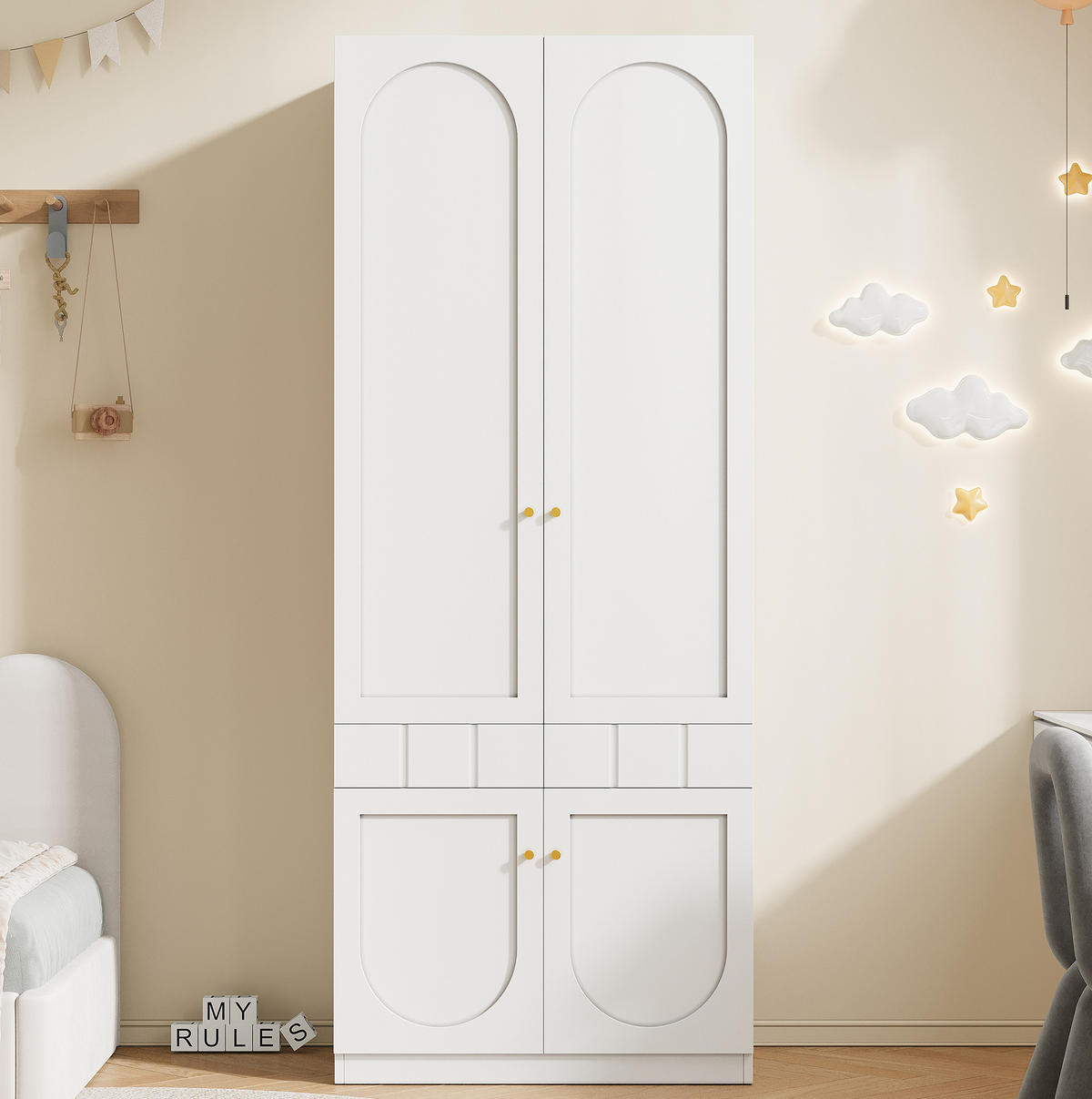 KLEIDERSCHRANK 80/200/50 cm Weiß aus MDF mit Schubladen - Weiß, Holzwerkstoff (50/200/80cm) - OKMYHOME