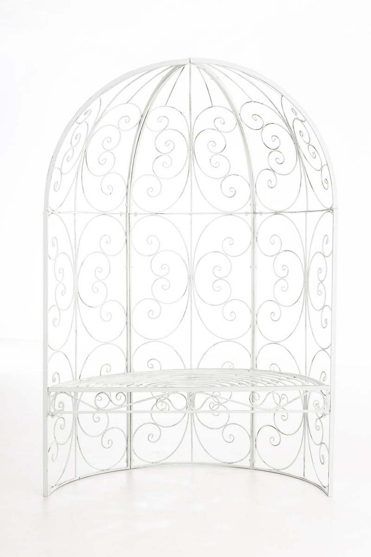 HALBPAVILLON mit Sitzbank Boston Metall Antik weiß Gartenbank - Weiß, Metall (120/178/58cm) - DELUKE