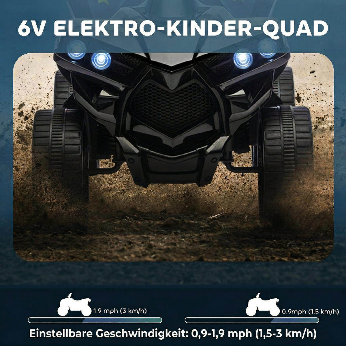 KINDERQUAD DE-06179 Mit flügeltüren, 6V mit Musik und LED-Scheinwerfer Schwarz - Schwarz, Kunststoff/Metall (70/42/45cm) - ComfortXL
