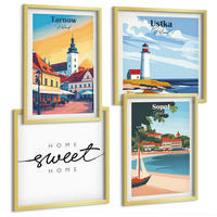 BILDER SET 4er Set - 50x50 cm & 40x60 cm Goldrahmen - Polnische Städte Ustka Tarnów Sopot - Goldfarben, Kunststoff (50/50cm) - TULUP