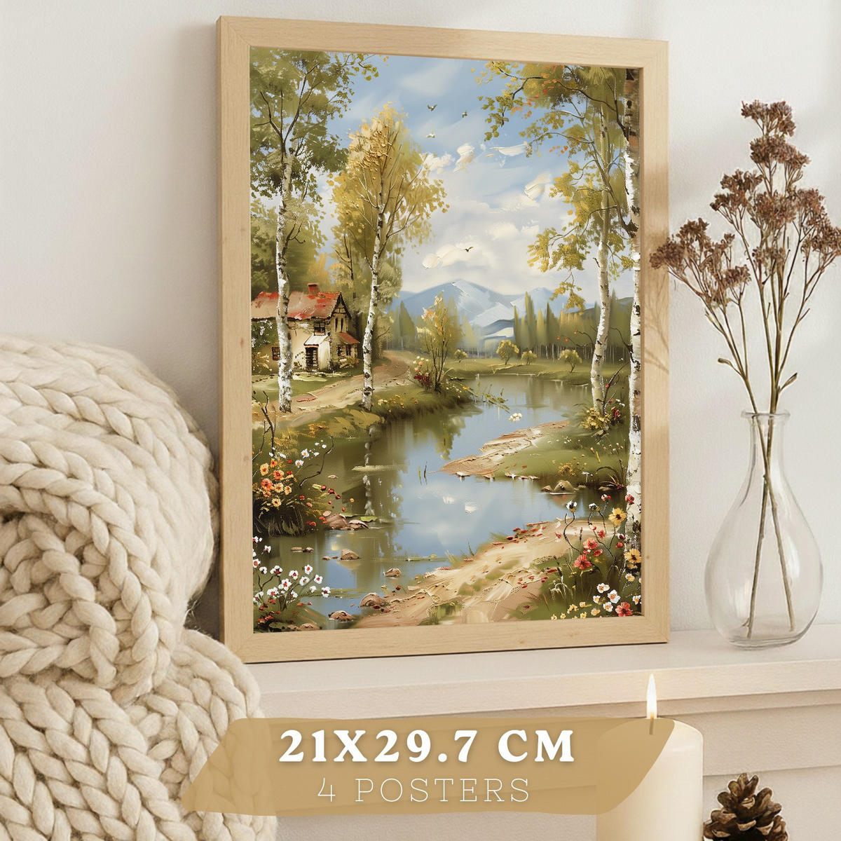 PLAKAT Sada 4 Jaro A3 Lehký dřevěný rám - béžová, papír (29.7/1/42cm) - Nacnic