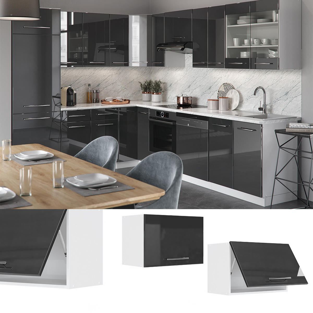HÄNGESCHRANK Fame-Line Anthrazit Hochglanz 60 cm Flach - Schwarz Hochglanz/Anthrazit, Holzwerkstoff (60/40/34.1cm) - Vicco
