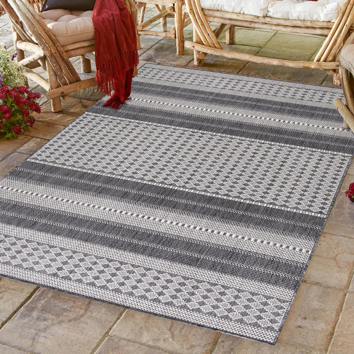 TEPPICH Outdoor Flachgewebe Antik-Optik Polypropylen Terrasse Beige Läufer 80x250 - Beige, Textil (80/250cm) - KADIMA DESIGN