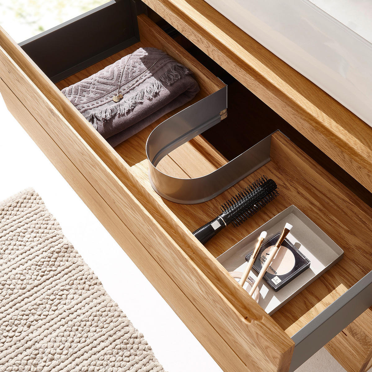 WASCHTISCHUNTERSCHRANK - Eiche teilmassiv - Eichefarben, Holz/Holzwerkstoff (42/54/42cm) - home24