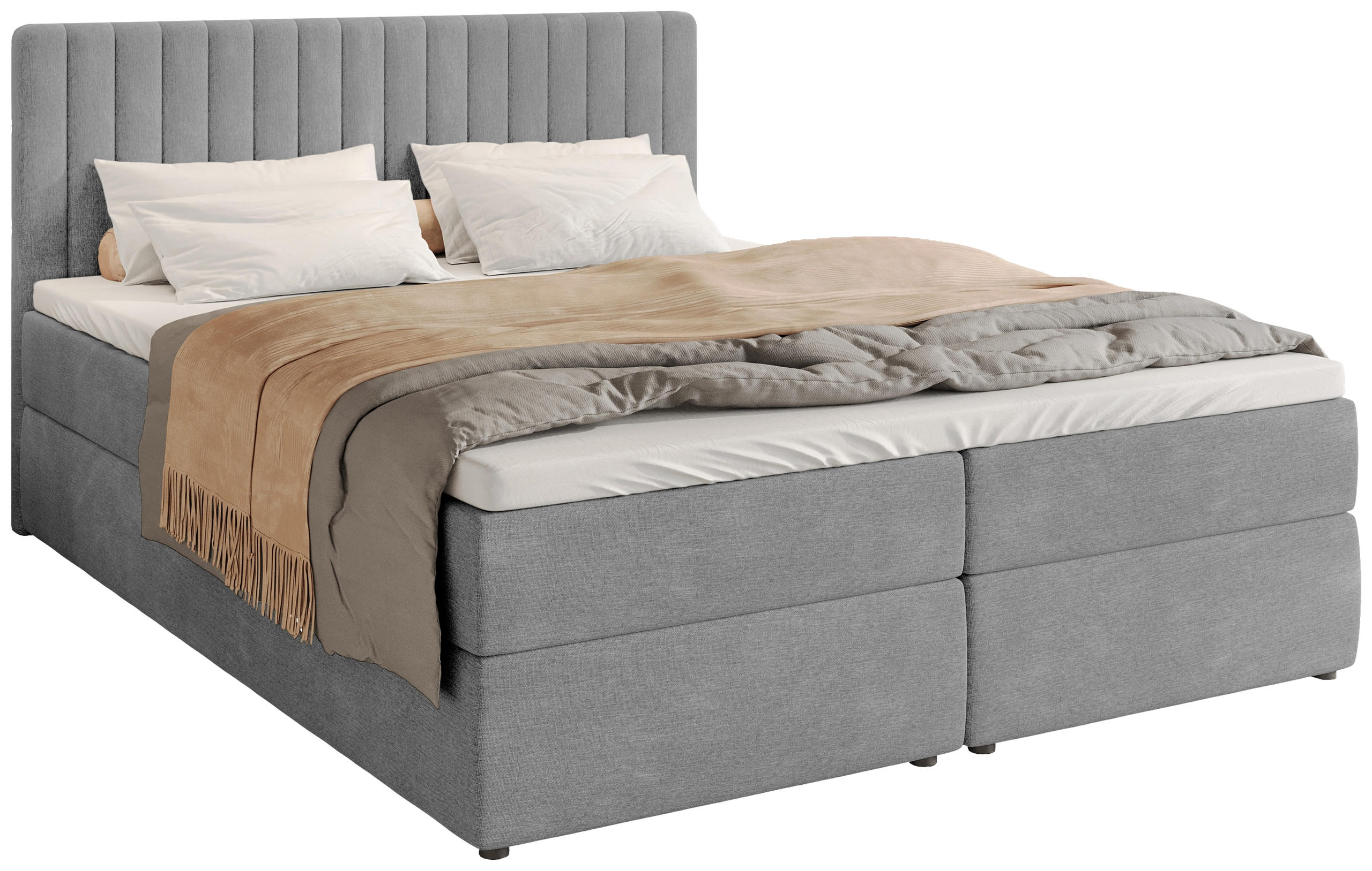 BOXBETT Dream mit Topper 160/200 Hellgrau - Hellgrau, Holzwerkstoff/Textil (160/200cm) - Bromarkt