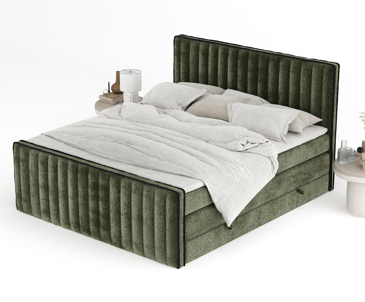 BOXSPRINGBETT Nocturne Olivenfarbe 140/200 cm - Schwarz/Olivgrün, Holz/Holzwerkstoff (140/200cm) - Maison de Reve