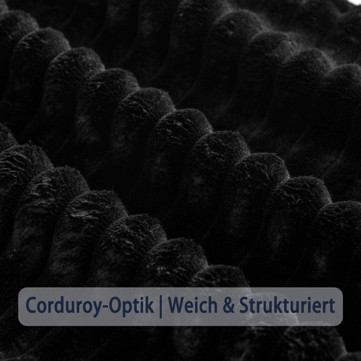 4-SITZER ECKSOFA Cord Schwarz mit Kissen - Schwarz, Holzwerkstoff/Kunststoff (256.5/133.5cm) - WISHDOR