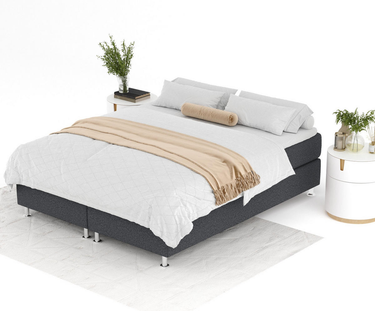BOXSPRINGBETT Sub Schwarz 160/200 cm mit Latex-Topper - Silberfarben/Schwarz, Holz/Holzwerkstoff (160/200cm) - Maison de Reve