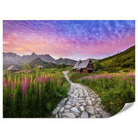 FOTOTAPETE für Schlafzimmer Berglandschaft Holzchalet Natur 150x105 - Beige/Violett, Papier (150/105cm) - Muralo