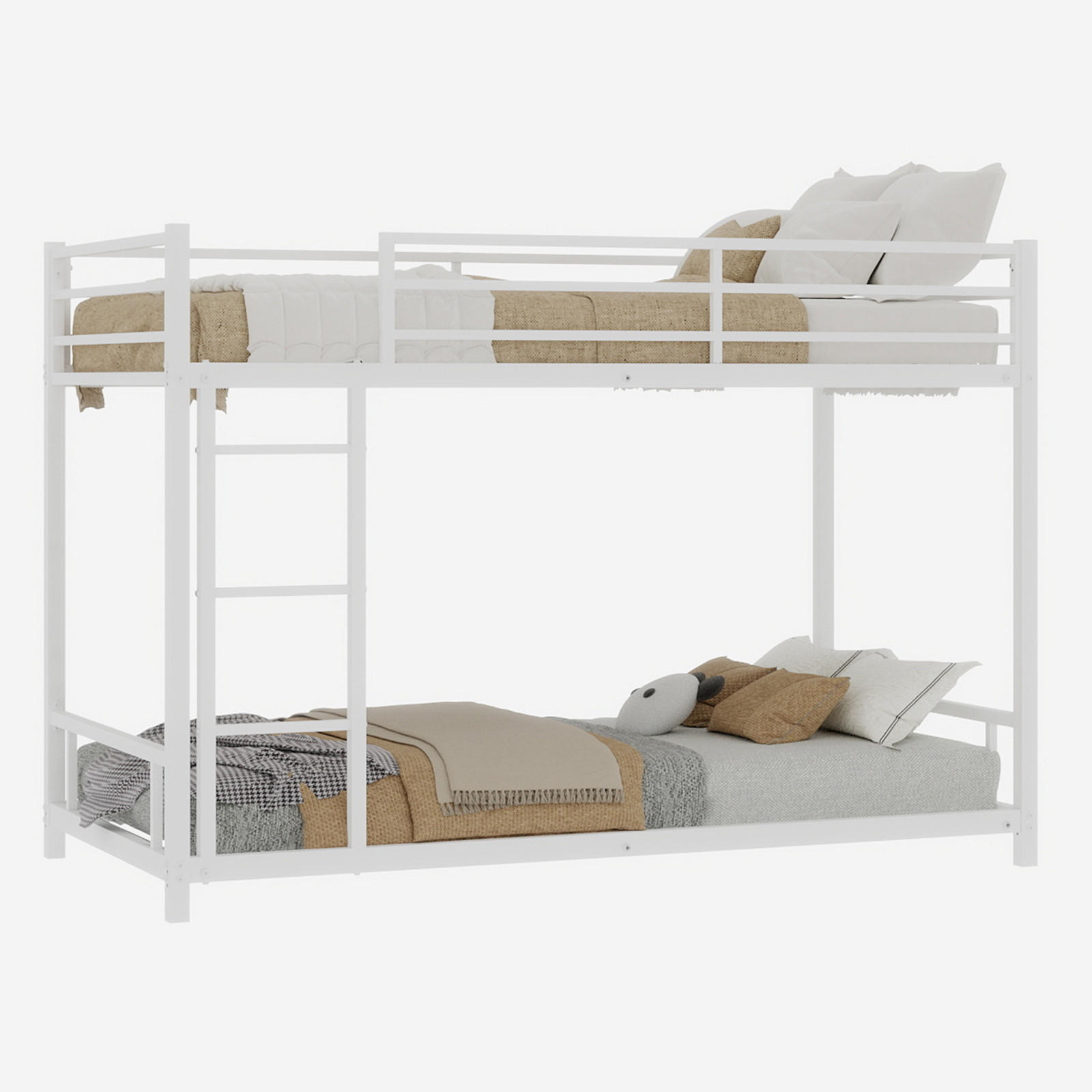 ETAGENBETT 90/200 cm mit 3-stufiger Leiter, Sicherheitsgeländer und geräuscharmer Metallkonstruktion, Weiß - Weiß, Metall (90/200cm) - Redom