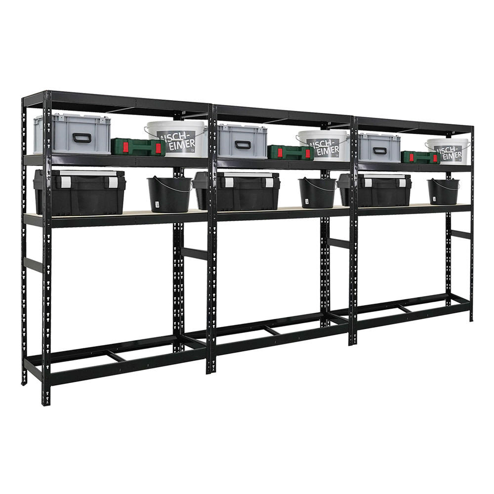 REIFENREGAL Tiger 3er-Set mit 3x 180x120x40 cm bis zu 18 Reifen mit 3 Fachboden Schwarz - Schwarz, Metall (360/180/40cm) - PROREGAL